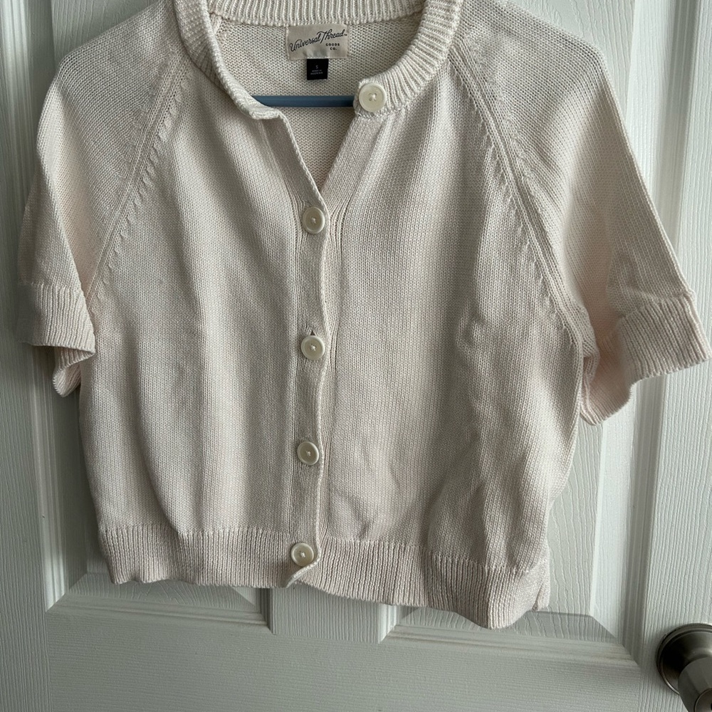 Universal Thread Cream Short-Sleeve Button Cardigan